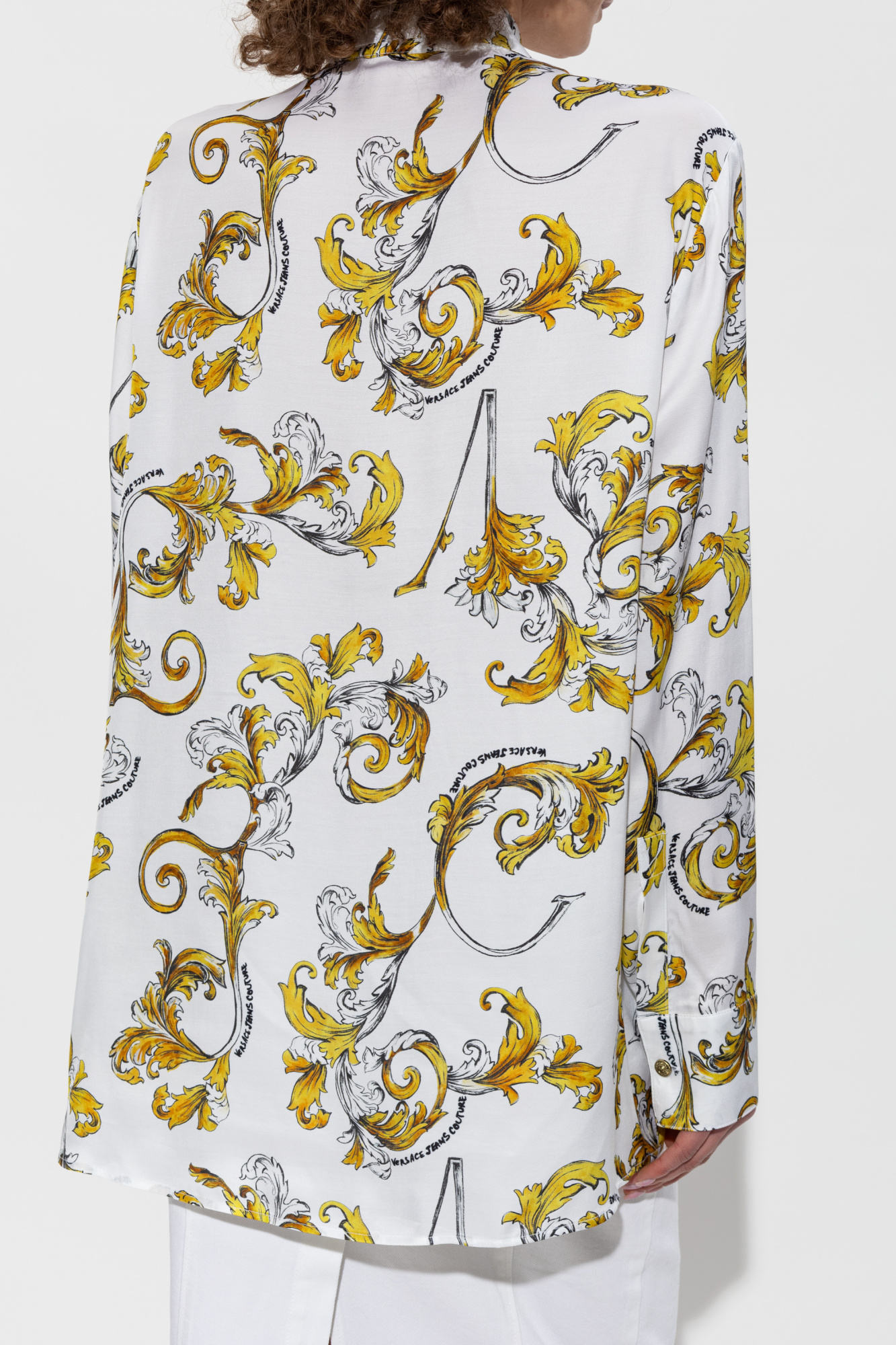 White Shirt with Outline Barocco print Versace Jeans Couture
